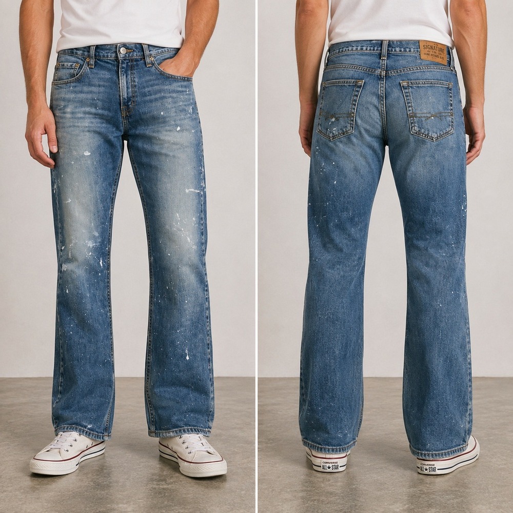 Levi Strauss Signature Bootcut Jeans Mens 33x30 Medium Wash Paint Splatter